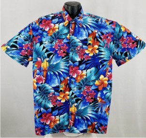Tropical Parrots Hawaiian Shirt- Made in USA- 100% Cotton